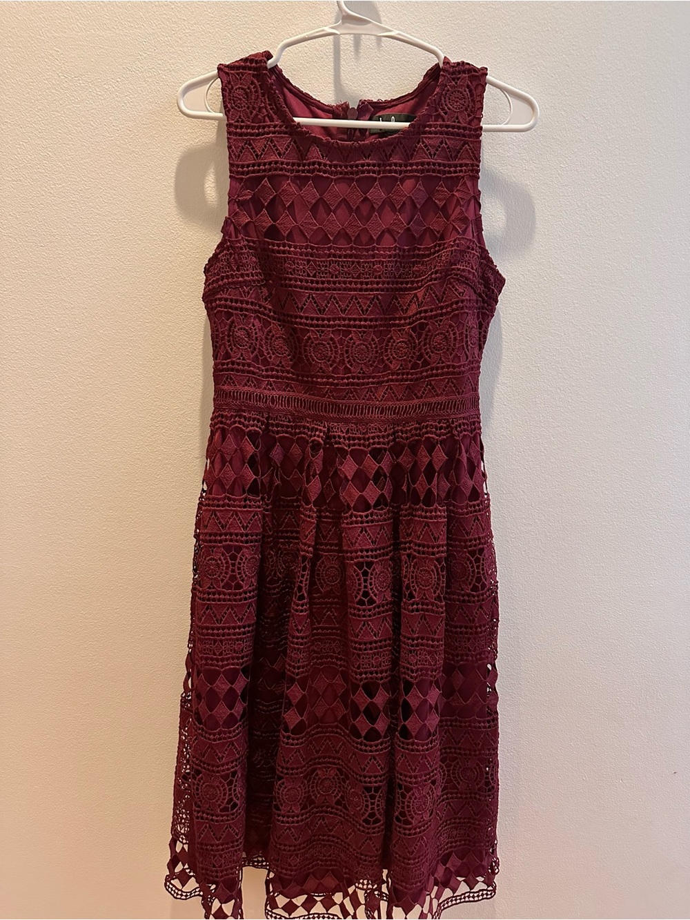 Lace Fit-and-Flare Dress in Burgundy - LuLus